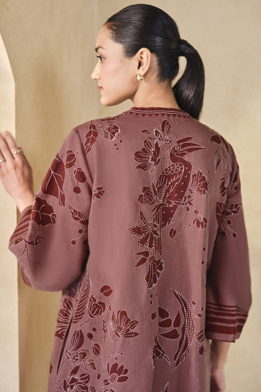 Rhubarb Hand-embroidered Kantha Linen Dress - Pink, Pink, image 5